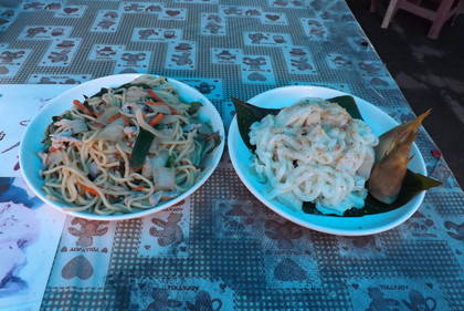 刺葱炒麺と筍サラダ
